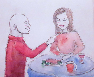 Ante is feeding Aliya with meat