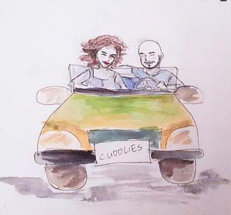 The ''Cuddlies'' riding in a convertible