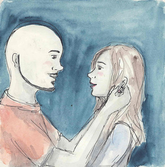 Ante is putting earrings in Aliya’s ears